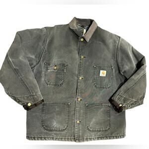 Vintage Carhartt Blanket Lined Chore Coat Heavily Distressed Brass Button XL